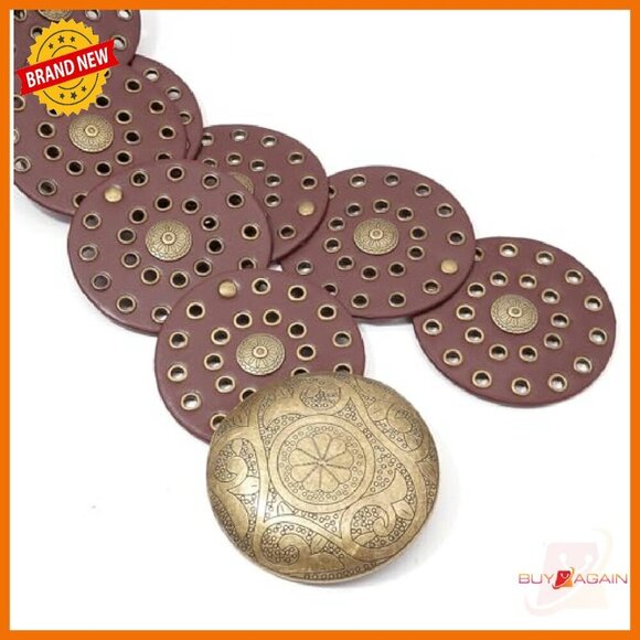 Wide Disc Concho Leather Belt Western Style Adjustable Waist Belt